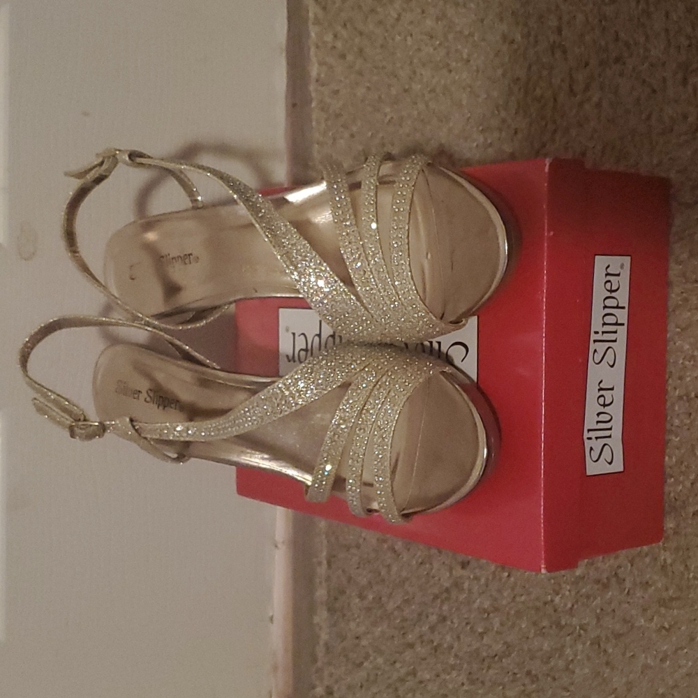 Gold Slipper Elle Rhinestone Slingback Heels